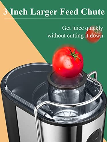 Juilist Juicer, 600W Juicer Machines with Anti-drip & Anti-slip Function, Juicers Whole Fruit and Vegetable with 3-Inch Wide Mouth Food Chute, 2 Speeds, Recipe Included, Easy to Clean