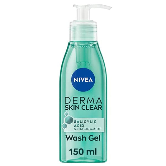 NIVEA Derma Skin Clear Wash Gel (150ml), Deep Cleansing Salicylic Acid Face Wash Enriched with Niacinamide to Cleanse Pores and Remove Impurities, For Blemish-Prone Skin