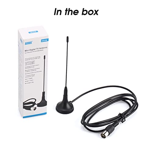 Portable Freeview HD TV Aerial - August DTA180 - Powerful Mini Antenna with Magnetic Base for Kitchen / Truck / Bedroom Portable Television