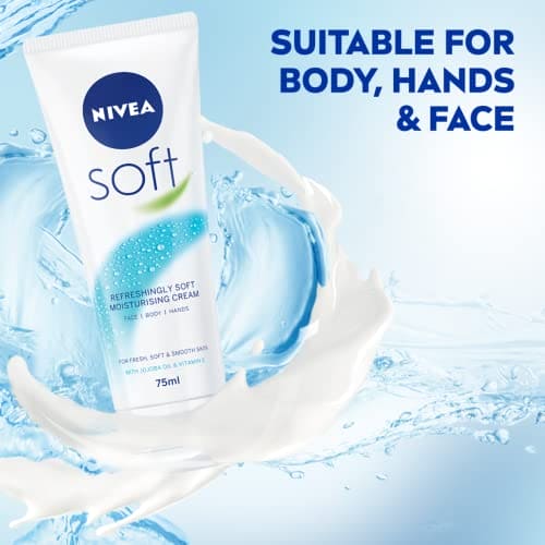 NIVEA Soft Moisturising Cream (75ml), Moisturising Cream for Face, Body and Hands with Vitamin E and Jojoba Oil, Hand Cream Moisturises Deeply, All-Purpose Day Cream