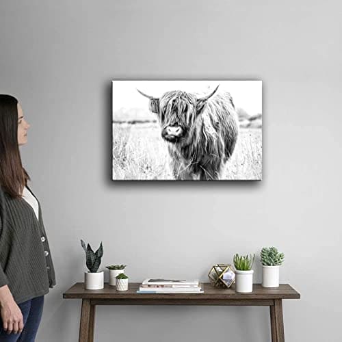 Print Rustic Highland Cow Print, Cattle Wall Art, Black And White, Animal Photography, Modern Minimalist Farm Animal Print, Digital Download Art Wall Art Boys Room Decor Canvas Posters Prints Oil Pain