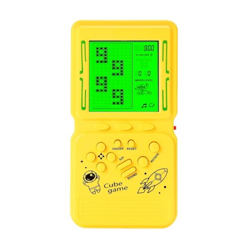 CZT New Retro Block game console green backlight large screen more convenient for playing games classic nostalgia puzzle built-in 999 in 1 brick game children's gift (Yellow)