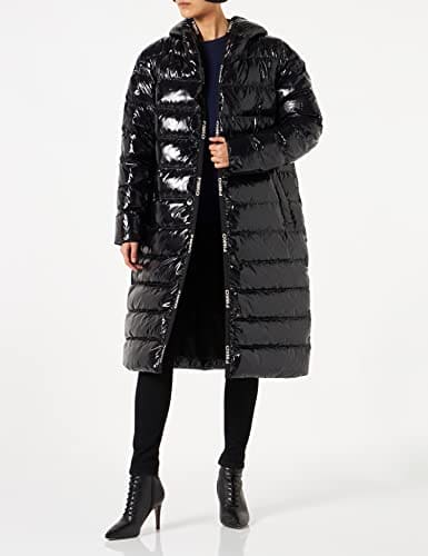 Pinko Women's Ida Padded Crystal Nylon Long Down Jacket, Z99_Black Limousine, L