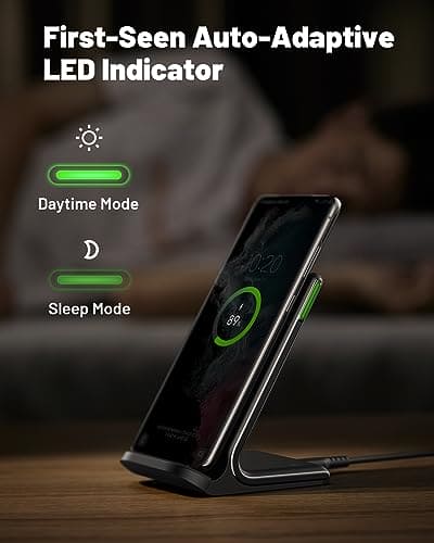 INIU Wireless Charger, 15W Fast Wireless Charging Stand with Sleep-friendly Adaptive Light & Dual Charging Modes for iPhone 14 13 12 11 Pro Max X 8 Plus Samsung Galaxy S23 S22 Google Pixel LG etc