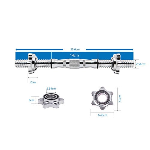 PROIRON Dumbbell Bar 14 Inches Spinlock Dumbbell Handles Standard 1” Weight Bar (Pair with 4 Metal Spinlock Collars)