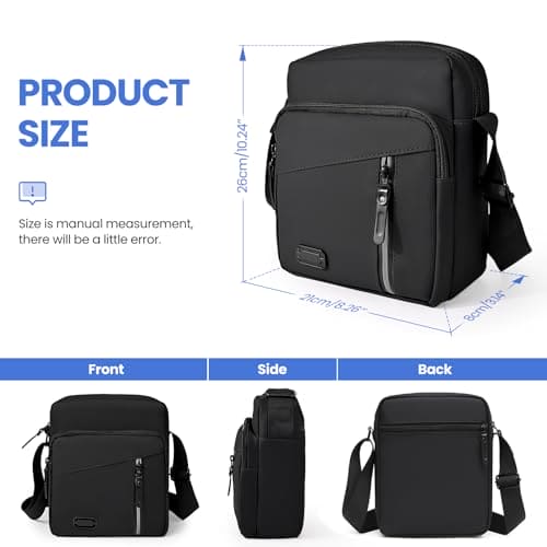 Lanvixo Shoulder Bag Mens Crossbody Bag with Adjustable Strap Lightweight Waterproof Messenger Bag wiht Multiple Pockets Cross Body Bag for Daily Use Shopping Working Travel, Black