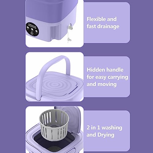 PW TOOLS Portable 8L Foldable Mini Washing Machine, Mini Washer and Spin Dryer, Small Washer for Socks Underwear or Small Items, for Camping, RV, Travel, Purple