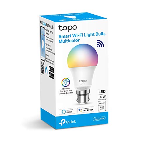 Tapo Smart Bulb, Smart WiFi LED Light, B22, 8.3W, Works with Amazon Alexa(Echo and Echo Dot) and Google Home, Colour-Changeable, No Hub Required (Tapo L530B) [Energy Class F], Multicolor