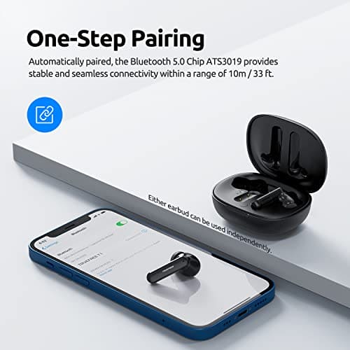 TRUEFREE T1 True Wireless Earbuds Bluetooth 5.0 Headphones in-Ear, 4 Mics Noise Cancelling Earbuds 60ms Low-Latency Game Mode Touch Control 30H Playtime Bluetooth Earbuds for Sport, Black