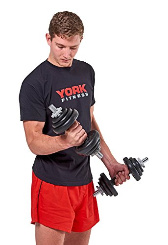 York Fitness 20 kg Cast Iron Spinlock Dumbbell - Adjustable Hand Weights Set (Pack of 2) - Black