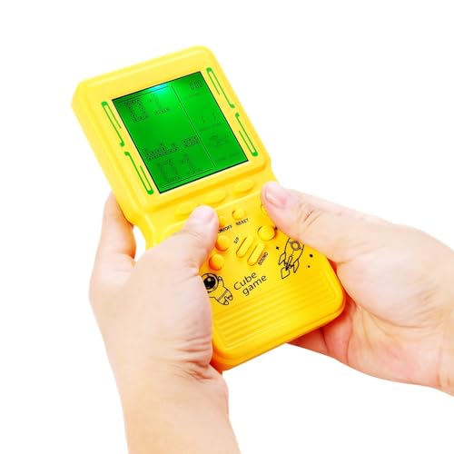 CZT New Retro Block game console green backlight large screen more convenient for playing games classic nostalgia puzzle built-in 999 in 1 brick game children's gift (Yellow)