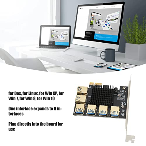 Zunate PCIe 1 to 6 Riser Card, PCI Express 1X USB3.0 Graphics Expansion Card PCIe Multiplier Riser 1X to 6 4 PCI e USB3.0 Adapter Card for ETH Miner Crypto Bitcoin Compatible with Linux, Win System