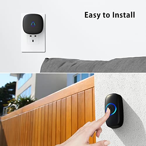 Wireless Doorbell, SECRUI Plug in Waterproof Battery Operated Cordless Doorbell Operating at 1,000 Feet Long Range with 58 Chimes 5 Volume Levels LED Light Easy Install for Home, School, Office,Black