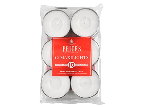 Price's - Maxi Tealights - Pack of 12 - Unscented - 10 Hour Burn Time - Quality White Wax