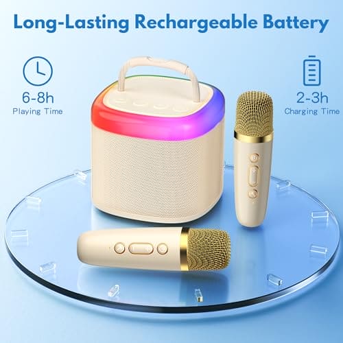 JYX Mini Karaoke Machine, Portable Bluetooth Karaoke Speaker with 2 Wireless Microphones and Party Lights for Kids and Adults, Birthday Gifts for Girls Boys Family Home Party