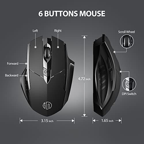 INPHIC Wireless Mouse Rechargeable, Ergonomic Silent Click USB 2.4G Cordless Mouse for Laptop PC Computer Tablets Windows Linux, 6 Buttons, 1600DPI 3 Adjustment Levels, Black