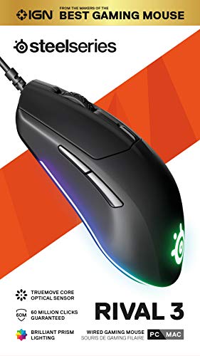 SteelSeries Rival 3 - Gaming Mouse - 8,500 CPI TrueMove Core Optical Sensor - 6 Programmable Buttons - Split Trigger Buttons - Black