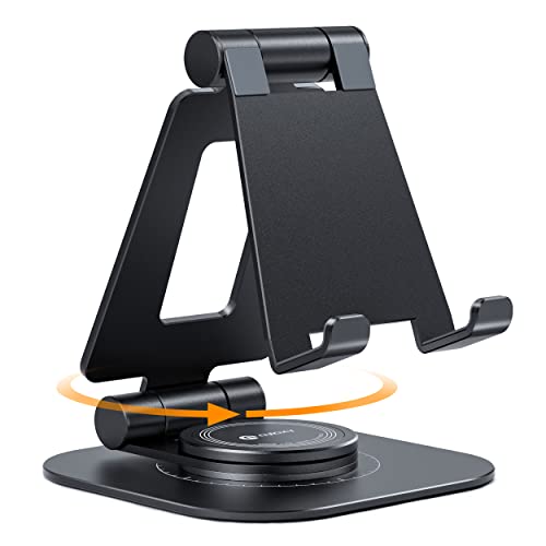 NULAXY Rotatable Phone Stand, Fully Adjustable Foldable Desktop Mobile Phone Holder Cradle Dock, Thick Case Friendly, Compatible with iPhone 15 14 13 12 X Xr, Nintendo Switch, All Phones, Black