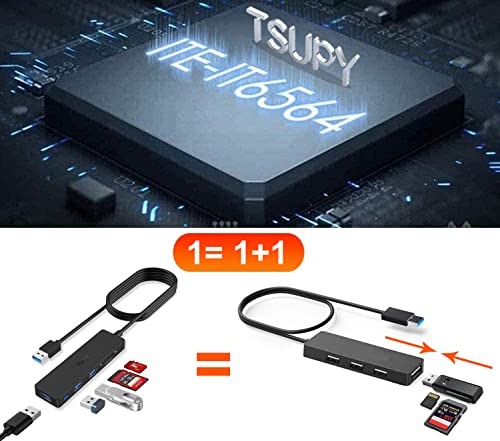 TSUPY USB 3.0 Hub, 5 in 1 Ultra-Slim USB Data Hub with 4ft Long Extension Cable, 3-Port USB 3.0 + SD/TF Card Reader High-Speed USB Splitter Adapter for PC, Laptop, Flash Drives, PS4, HDD and More