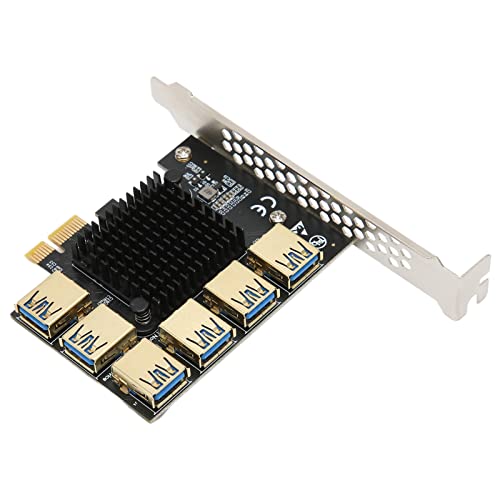 Zunate PCIe 1 to 6 Riser Card, PCI Express 1X USB3.0 Graphics Expansion Card PCIe Multiplier Riser 1X to 6 4 PCI e USB3.0 Adapter Card for ETH Miner Crypto Bitcoin Compatible with Linux, Win System