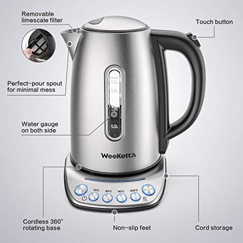 Smart Kettle by WeeKett - voice control with Amazon Alexa, Google & Siri, Variable Temperature Control, Keep Warm, Stainless Steel, BPA Free, Energy Efficient, 2200W, 1.7L