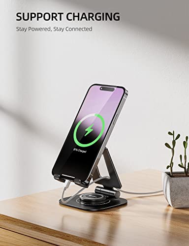 NULAXY Rotatable Phone Stand, Fully Adjustable Foldable Desktop Mobile Phone Holder Cradle Dock, Thick Case Friendly, Compatible with iPhone 15 14 13 12 X Xr, Nintendo Switch, All Phones, Black