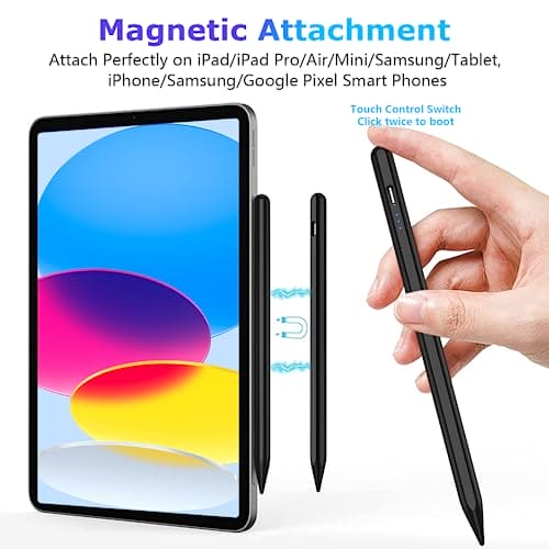 Stylus Pen for Android Touch Screens,Stylus Pencil for Tablet,Tablet Stylus Compatible Samsung/HuaWei/Tablet/Phone,Capacitive Pen with 2 Replacement Tips,Tablet Pencil with Palm Rejection,Black