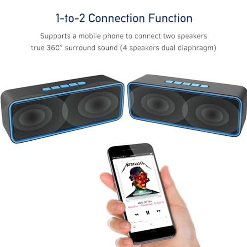 Sonkir Portable Wireless Speaker, Wireless 5.0 Mini Speaker with 3D Stereo Hi-Fi Bass, Built-in 1500 mAh Battery, Support TF Card and AUX (Blue)