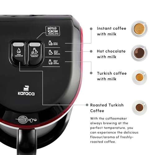 KARACA Hatir Hüps Turkish Coffee Maker For 5 People, Red, Fully Automatic Coffee Machine, Turkish Mocha with Milk, Hot Chocolate, Instant Coffee with Milk