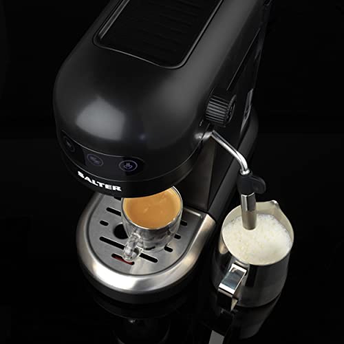 Salter Professional EK5240BO Espirista Coffee Machine - Milk Frothing Wand, 1.4 L, For Ground Coffee, Single and Double Function, Touch Panel Button, 15-Bar Italian Pressure, Latte, Cappuccino, Black