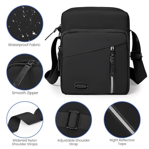 Lanvixo Shoulder Bag Mens Crossbody Bag with Adjustable Strap Lightweight Waterproof Messenger Bag wiht Multiple Pockets Cross Body Bag for Daily Use Shopping Working Travel, Black