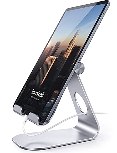 Lamicall Tablet Stand, Adjustable Tablet Holder - Desktop Stand Dock Compatible with New iPad 2022 Pro 9.7, 10.5, 11, 12.9, Air mini 2 3 4 5 6, Switch, Samsung Tab, other Tablets - Silver