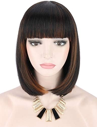 Kalyss Synthetic Bob Wigs for Women Short Dark Brown Bob Wig Natural Looking Straight Ladies Daily Hair Wig with Fringe for Cosplay Halloween Christmas Party