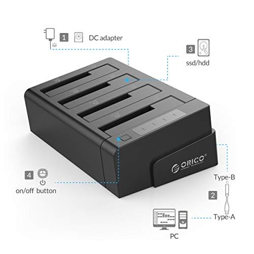 ORICO 40TB USB 3.0 to SATA I/II/III 4 Bay External Hard Drive Docking Station for 2.5 or 3.5 inch HDD, SSD with Hard Drive Duplicator/Cloner Function [4 x 10TB]-6648US3