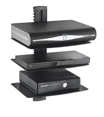 VonHaus 3-Tier Floating Black Shelves with Flat Black Wall Mount Bracket and Strengthened Tempered Black Glass | for DVD Player, Sky/Virgin Box, Games Consoles, TV Accessories and Speakers