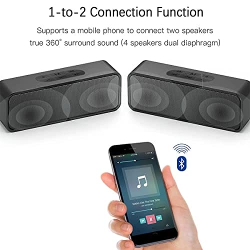 FAYAZ Portable Bluetooth Speaker with IPX3 Waterproof, Stereo Sound, 12H Playtime, Wireless Speaker with Enhanced Bass, Support U Disk, AUX Audio, TF Card, Noise-Cancelling Mic, for , Travel, Home