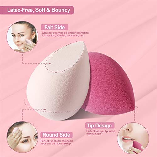 DUAIU 4 Pack Beauty Blender Foundation Sponges Set 4 Color, Latex Free with 1 Sponge Holder Case for Liquid Foundation Powder Sunscreen and Cream