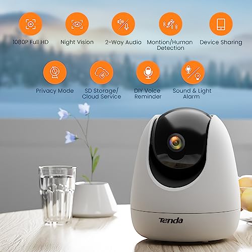 Tenda Security Camera Indoor 1080P, Pet Dog Camera 360° Baby Monitor with Motion Tracking, 2-Way Audio,12M Smart Night Vision WiFi IP Camera, Home CCTV Camera Systems Works with Alexa Devices(CP3)