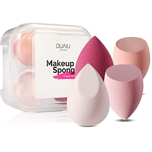 DUAIU 4 Pack Beauty Blender Foundation Sponges Set 4 Color, Latex Free with 1 Sponge Holder Case for Liquid Foundation Powder Sunscreen and Cream