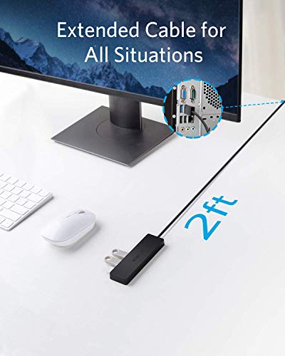 [Upgraded Version] Anker 4-Port USB 3.0 Ultra Slim Data Hub with 2 ft Extended Cable for Macbook, Mac Pro / mini, iMac, Surface Pro, XPS, Notebook PC, USB Flash Drives, Mobile HDD, and More