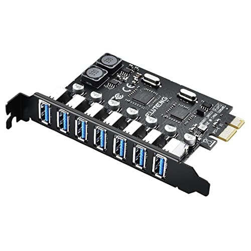 ELUTENG PCIE USB 3.0 Card, PCIE Expansion Card 7 Port PCI-e USB 3.0 Card Super Fast 5Gbps PCI-E to USB 3.0 Expansion Card Adapter Support PCI-E X1 X4 X8 X16, Support Windows 11/10/8/7/XP