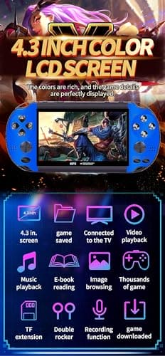 CZT Colorful Retro Video Game Console 4.3 inch Sreen 8GB Built-in 3000 Games Handheld ArcadeGame Console mini Portable Game Device Multiple Simulator MP3 MP4 E-book Nostalgic Children's gift(Blue)