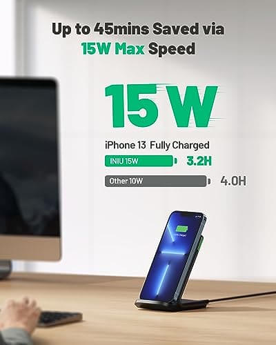 INIU Wireless Charger, 15W Fast Wireless Charging Stand with Sleep-friendly Adaptive Light & Dual Charging Modes for iPhone 14 13 12 11 Pro Max X 8 Plus Samsung Galaxy S23 S22 Google Pixel LG etc