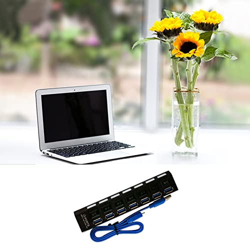 USB Hub 7-Port USB SuperSpeed USB 3.0 Hub Extender USB Hubs with Individual on/off LED Switches Power Adapter Multi Port USB Splitter Extender for PC Laptop Desktops