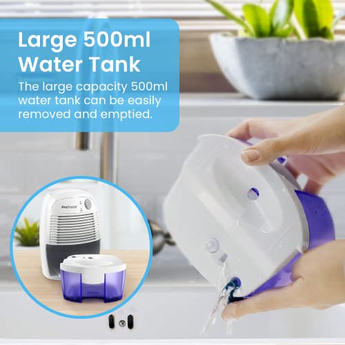 Pro Breeze Dehumidifier 500ml Compact and Portable Mini Air Dehumidifier for Damp, Mould, Moisture in Home, Kitchen, Bedroom, Caravan, Office, Garage, Bathroom, Basement