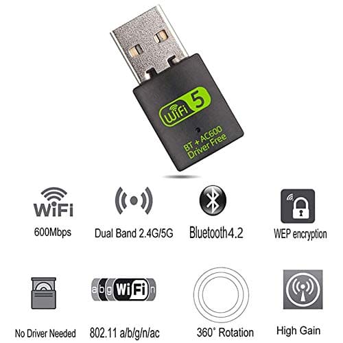 KKshop USB WiFi Bluetooth Adapter Dongle, 600mbps Dual Band 2.4G/5G Wireless WiFi dongle External Receiver Mini Dongle Network Card for Laptop Desktop PC Win10/8/8.1/7