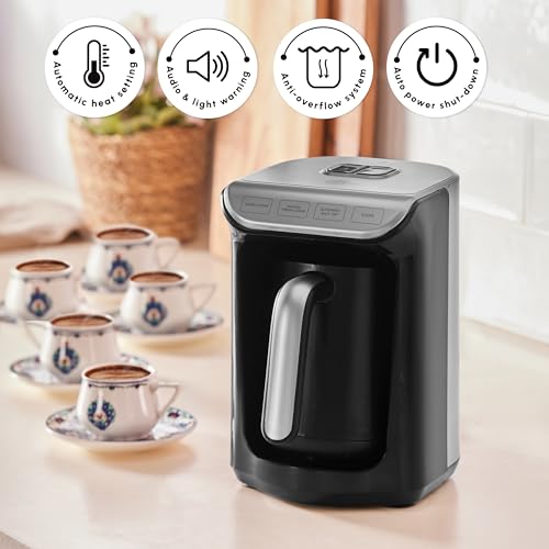 KARACA Hatır Köz Turkish Coffee Machine, For 5 People, 535W, Fully Automatic Coffee Machine, Coffee Maker, Turkish Coffee Machines, Simple Coffee Maker, Traditional Coffee Maker, Anthracite