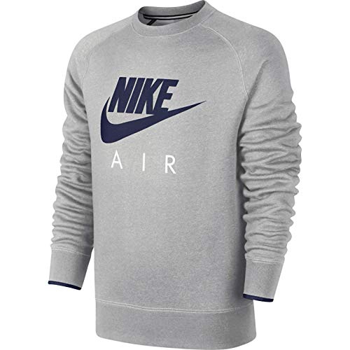 NIKE AW77 FLC Crew-Air Heritag – Men's Sweatshirt, Men, Grey/Black, Small