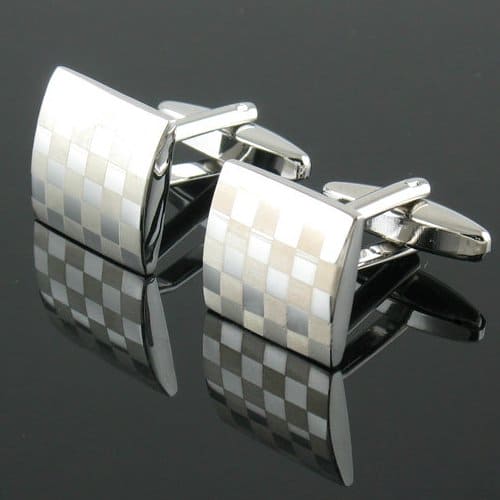 KINGQ Mens Silver Square Checkerboard Cufflinks