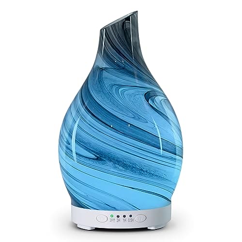 Essential Oil Diffuser Glass Aromatherapy Air Mist Diffuser Electric Ultrasonic Aroma Scent Fragrance Humidifier 120ML with Auto Shut Off 7 LED Lights for Home Office Spa (Grey Wave)